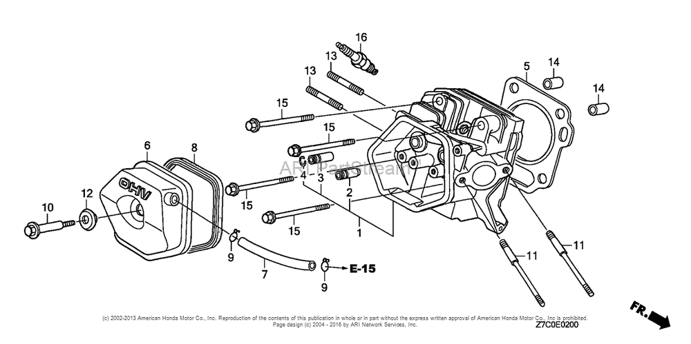 Cylinder Head Diagram and Parts List for GX270UH (typeQXC9)(GCAGH-0000001) Honda Engine