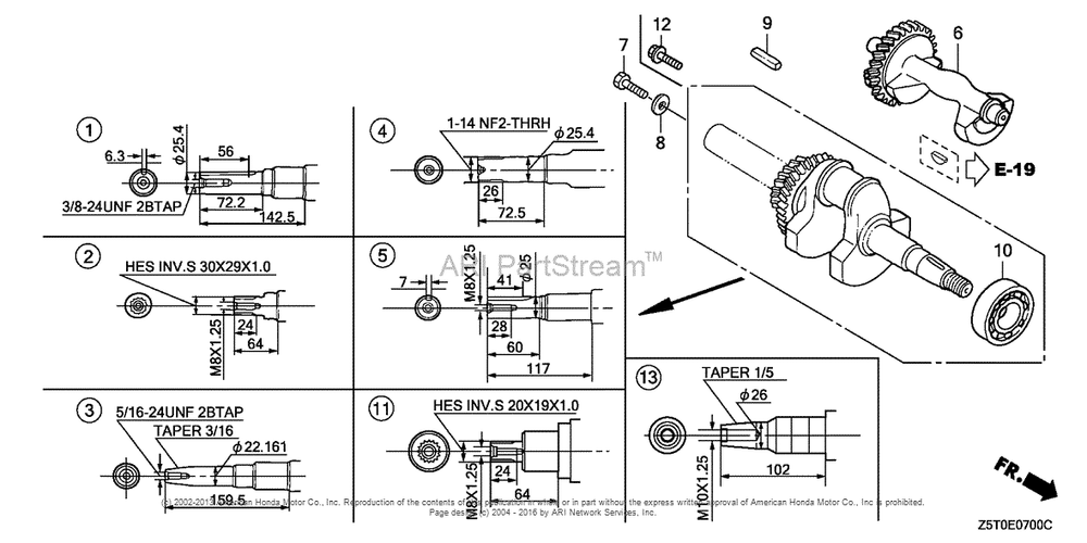 Crankshaft Diagram and Parts List for GX390UT2 (typePA2)(GCBCT-1000001) Honda Engine