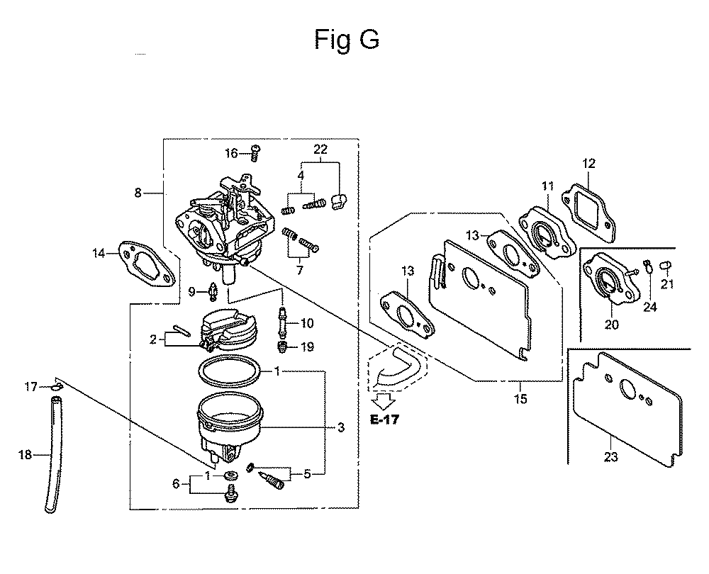Fig-7 Diagram and Parts List for GC160 Type PHA Honda Engine