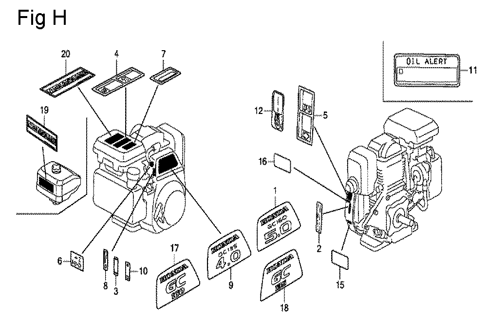 Fig-8 Diagram and Parts List for GC160 Type QHC Honda Engine