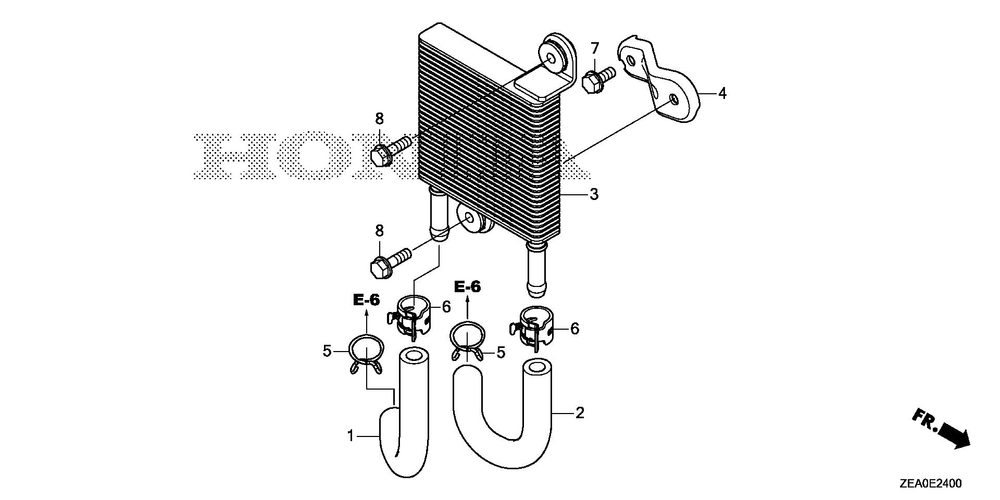 Oil Cooler Diagram and Parts List for GX800IRHX (Type VXE2)(GCAVH-1000001-9999999) Honda Engine