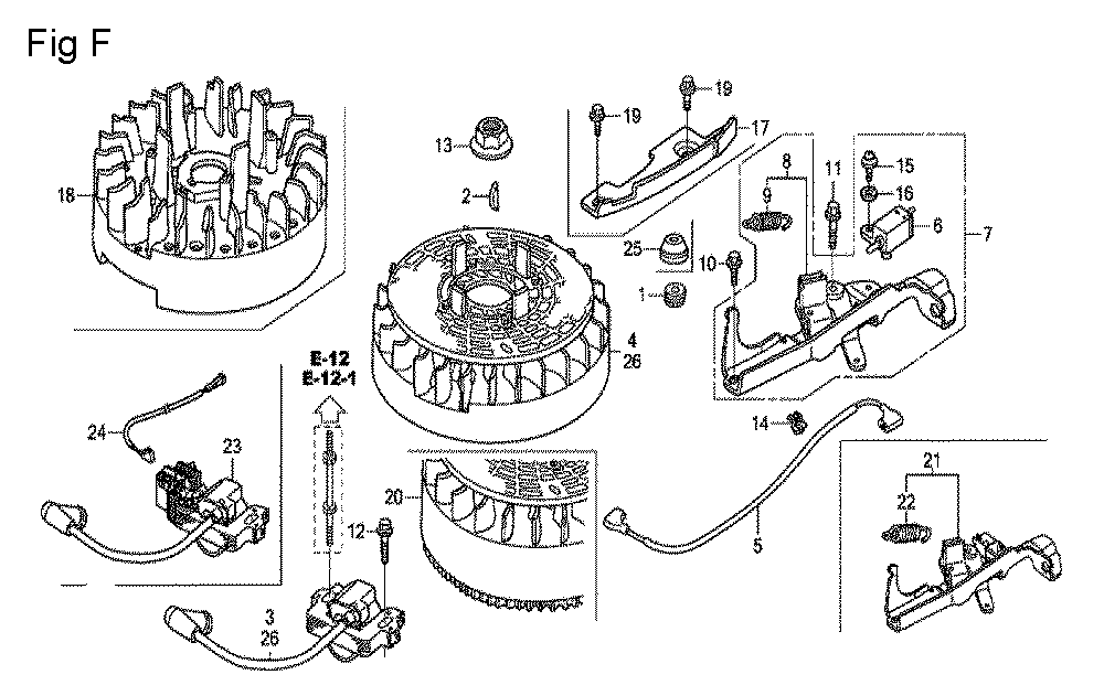 Fig-6 Diagram and Parts List for GCV190A Type N5A Honda Engine