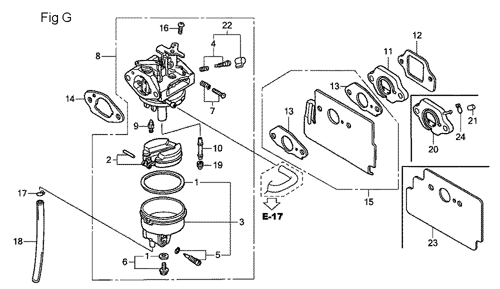 Fig-7 Diagram and Parts List for GC160A Type QED Honda Engine
