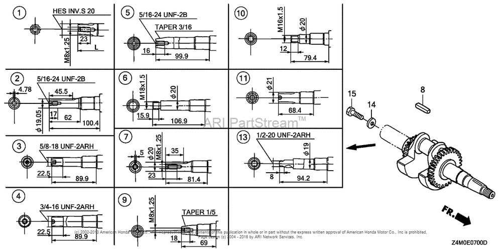 Crankshaft Diagram and Parts List for GX160RT1 (typeRHG4)(GCAFT-1000001) Honda Engine