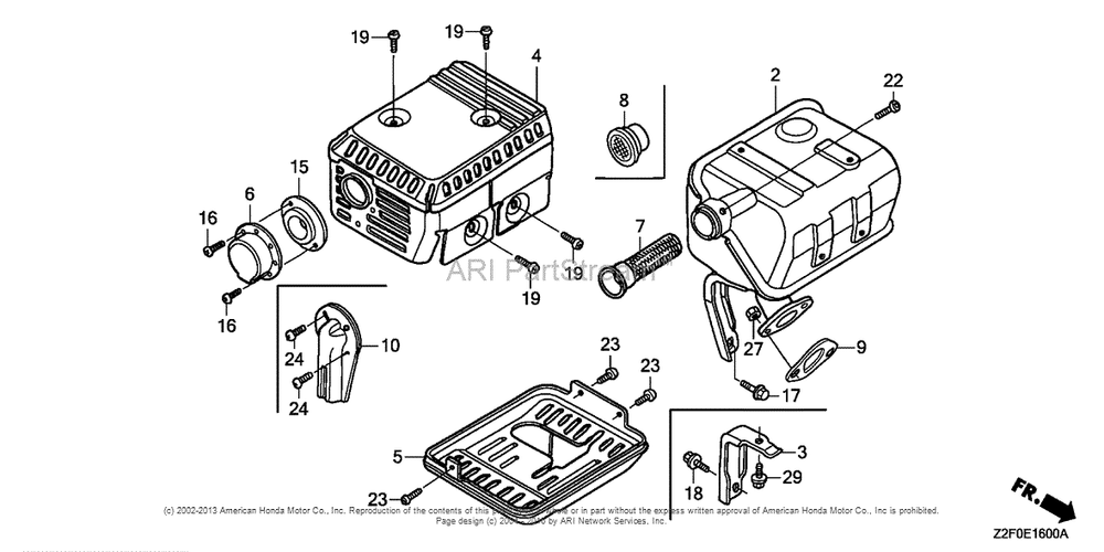 Muffler (1) Diagram and Parts List for GX160K1 (typeQX/B)(GCAAK-1000001) Honda Engine