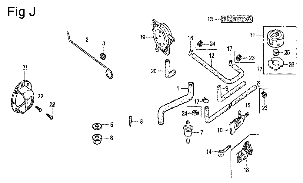 Fig-10 Diagram and Parts List for GC160A Type QHEB Honda Engine