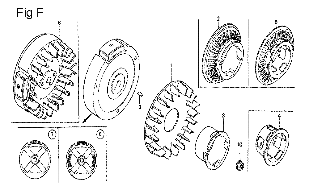Fig-6 Diagram and Parts List for G100K2 Type ZK2 Honda Engine