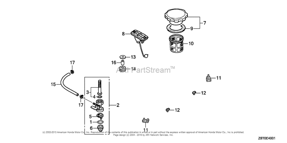 Other Parts (Fuel Cock) Diagram and Parts List for GX340RT2 (typeQNB2)(GCBET-1000001) Honda Engine