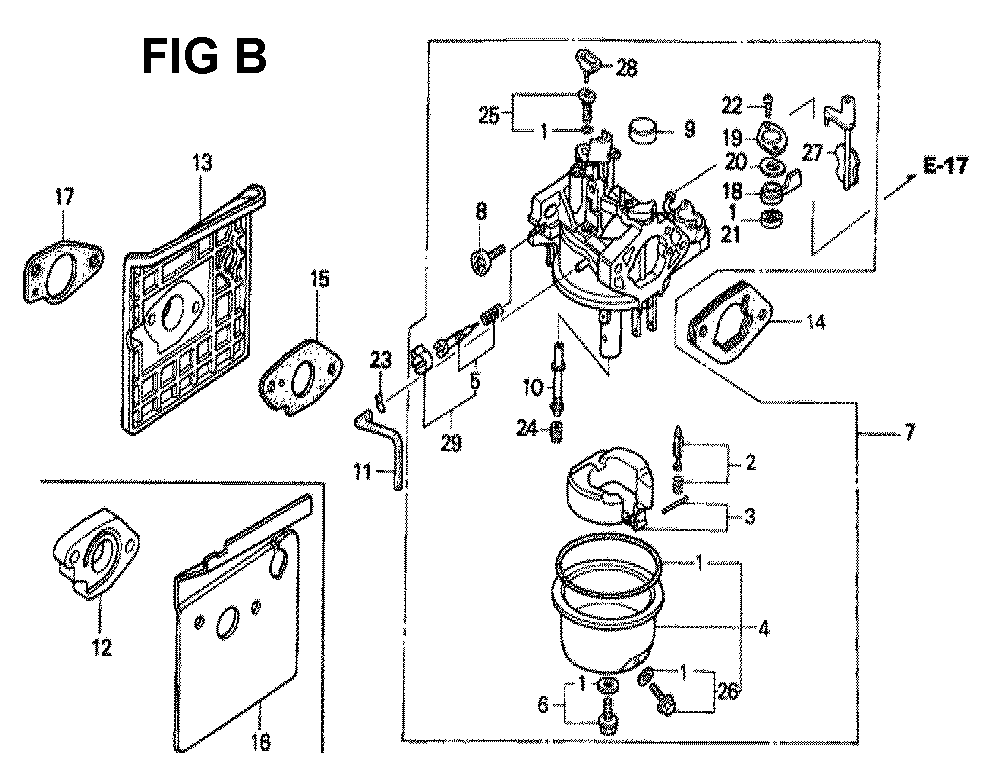 Fig-5 Diagram and Parts List for GXV340K1 Type DN3 Honda Engine