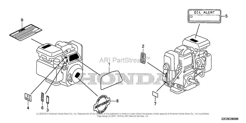 Label Diagram and Parts List for GS190LA (typeQHAF)(GCACA-1000001) Honda Engine