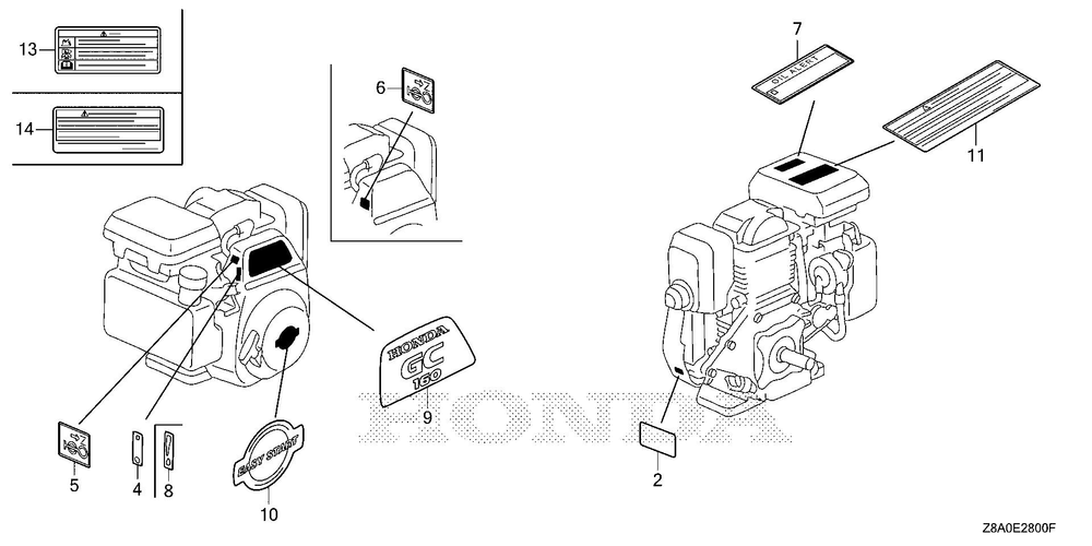 Label Diagram and Parts List for GC160LAX (Type QBC)(GCAHA-6025169-9999999) Honda Engine