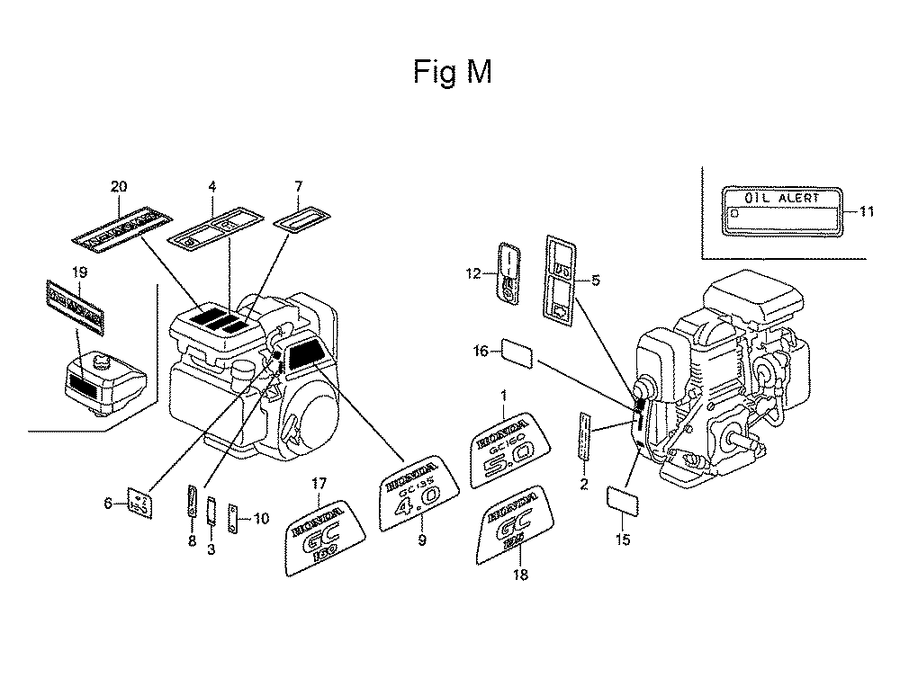 Fig-13 Diagram and Parts List for GC135 Type WME2 Honda Engine