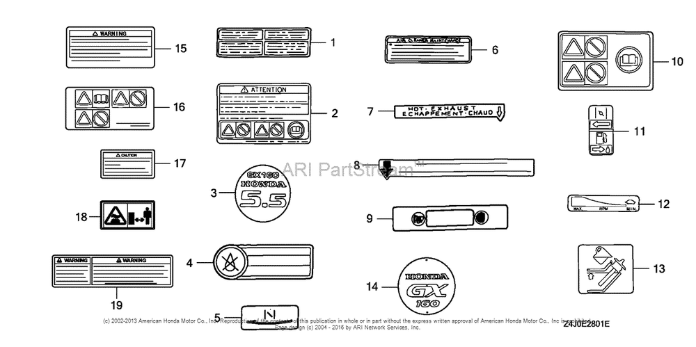 Label (2) Diagram and Parts List for GX160U1 (typeWDA6)(GCACK-1000001) Honda Engine