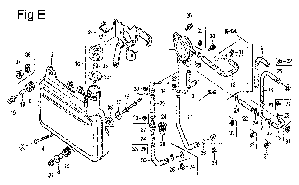 Fig-5 Diagram and Parts List for GC160 Type QHE4 Honda Engine