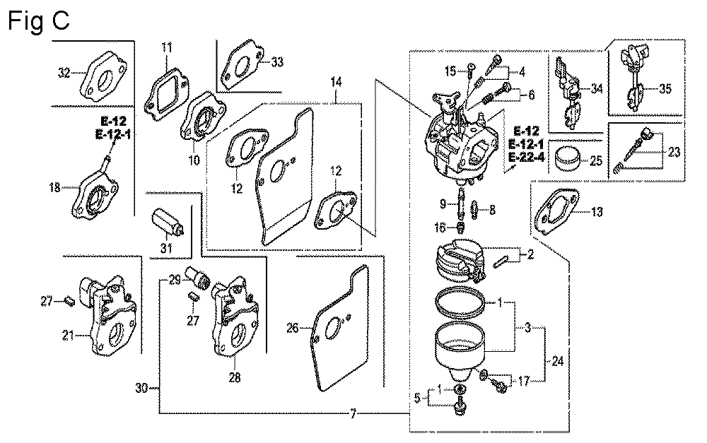 Fig-3 Diagram and Parts List for GCV160A Type A1AE Honda Engine