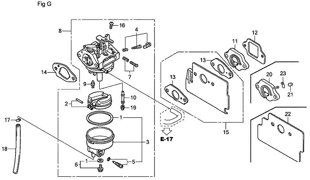 Fig-7 Diagram and Parts List for GC190A Type QHA Honda Engine