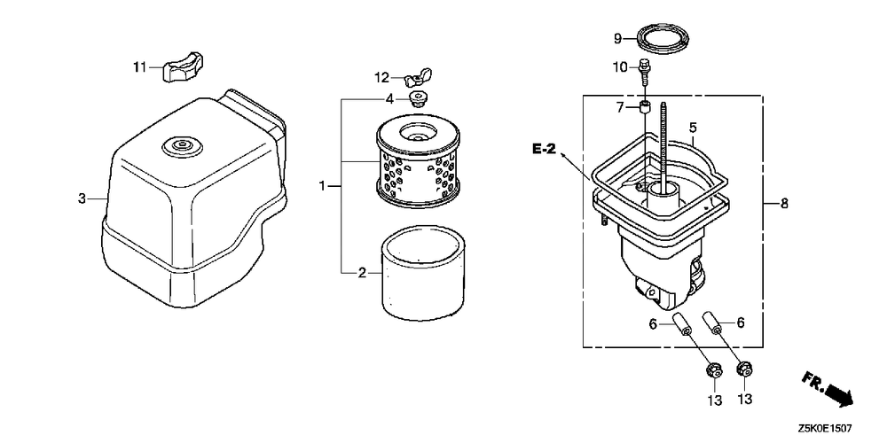 Air Cleaner (8) Diagram and Parts List for GX270UT2 (Type  QCWT/A)(GCBGT-2000001 - 2258490) Honda Engine