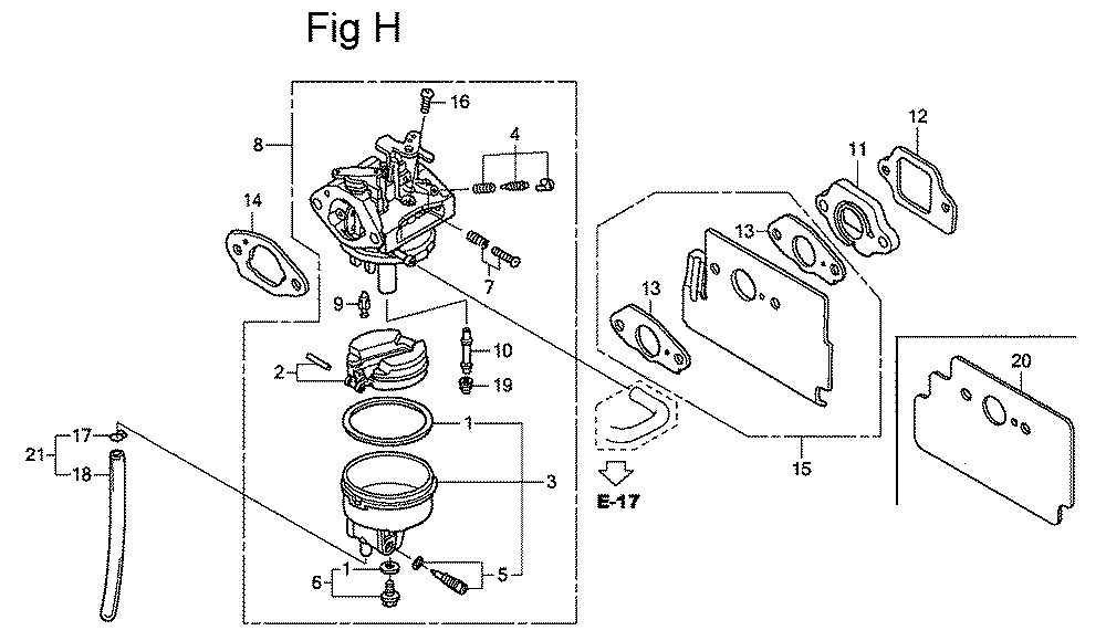 Fig-8 Diagram and Parts List for GC160LA Type QHA2 Honda Engine