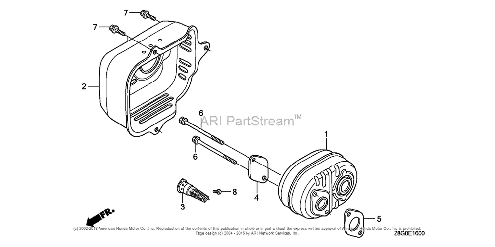 Muffler Diagram and Parts List for GCV160LE (typeN7A1)(GJAAE-2075803) Honda Engine