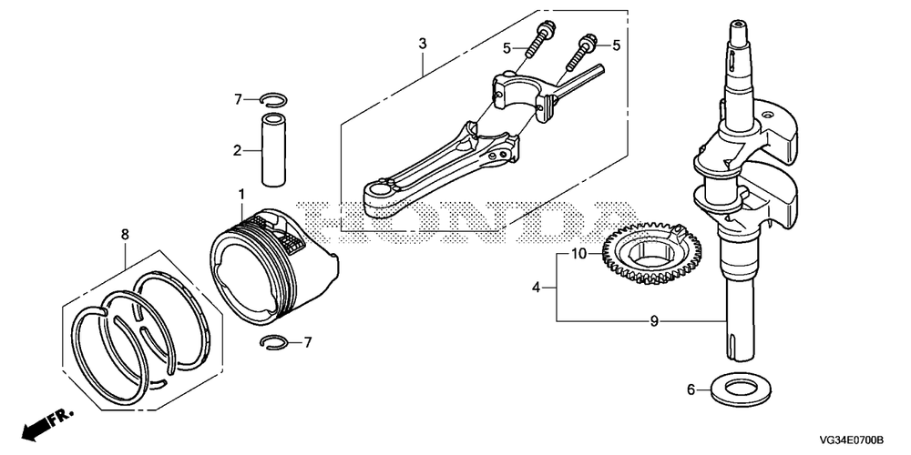 Piston-Crankshaft Diagram and Parts List for HRS216K7 (Type  VKAA)(MZBZ-6580001 - 9999999) Honda Lawn Mower