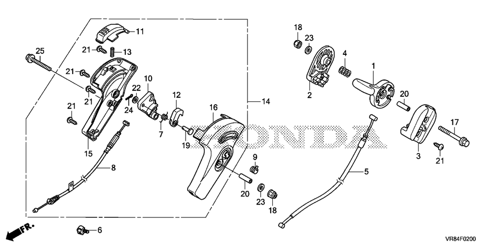 Throttle Lever Diagram and Parts List for HRN216 (Type  VYAA)(MANA-1000001 - 9999999) Honda Lawn Mower