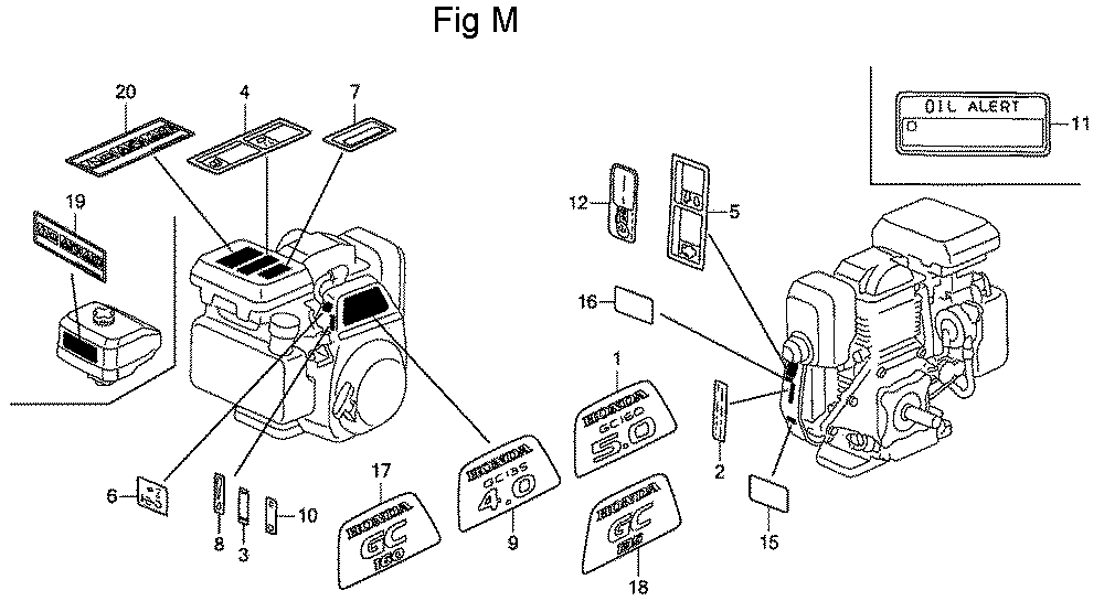 Fig-13 Diagram and Parts List for GC160A Type QBC Honda Engine