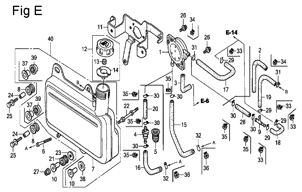 Fig-5 Diagram and Parts List for GC190A Type QHU Honda Engine