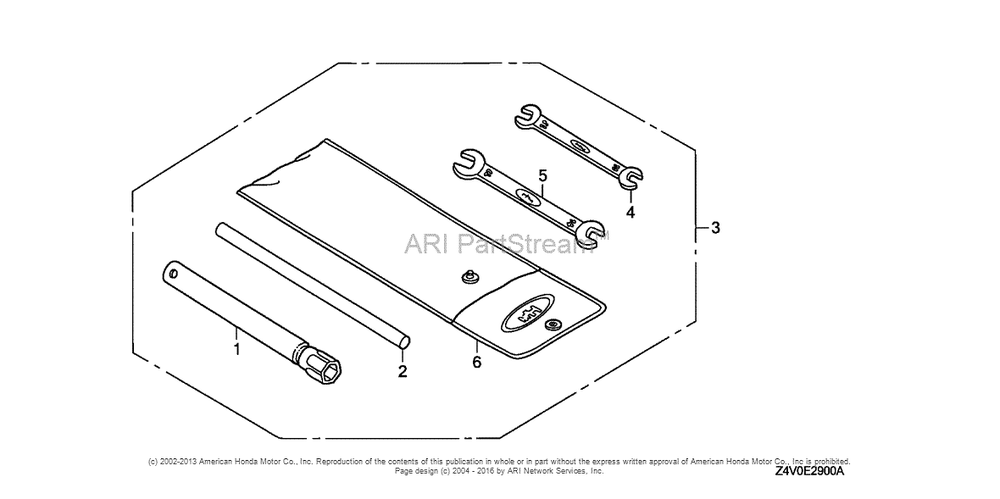 Tool Diagram and Parts List for GX200UT2 (typePXU)(GCBTT-1000001) Honda Engine
