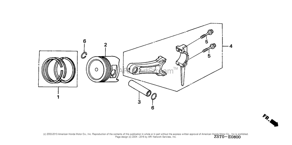 Piston Diagram and Parts List for GX390UT2 (typePAE2)(GCBCT-1000001) Honda Engine