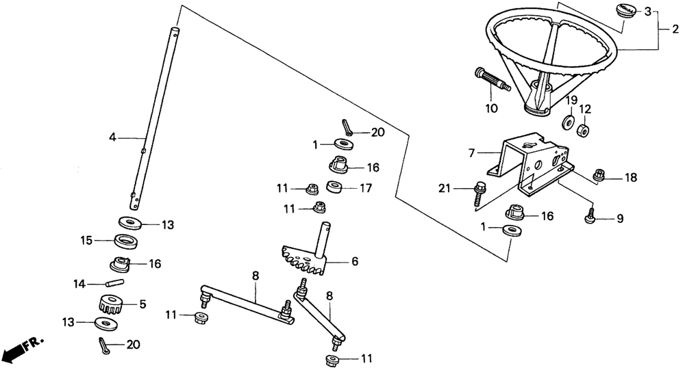 Steering Wheel Diagram and Parts List for H1011R (Type  SA)(MZAW-6000001 - 6100000) Honda Lawn Mower