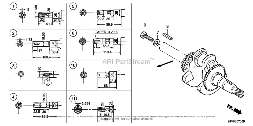 Crankshaft Diagram and Parts List for GX200UT2 (typePXU)(GCBTT-1000001) Honda Engine