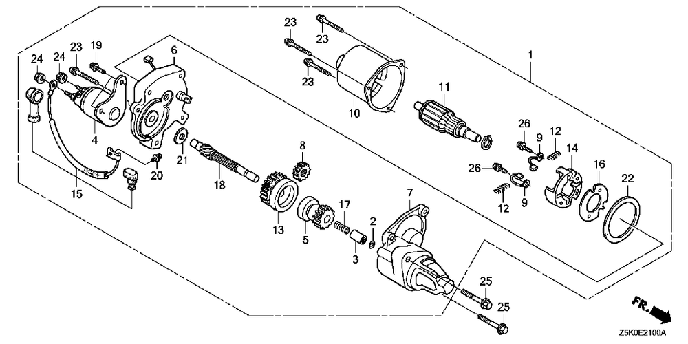 Starter Motor (1) Diagram and Parts List for GX270UT2 (Type  PAE2/A)(GCBGT-2000001 - 2258490) Honda Engine
