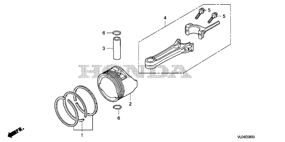 Piston-Connecting Rod Diagram and Parts List for HRR216K10 (Type  VLAA)(MZCG-1140001 - 1660000) Honda Lawn Mower
