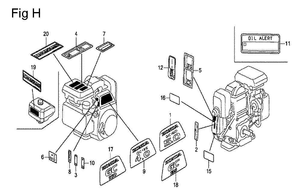 Fig-8 Diagram and Parts List for GC160 Type QHC1 Honda Engine