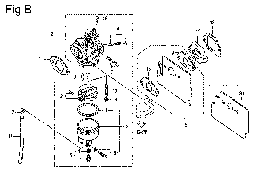 Fig-2 Diagram and Parts List for GC160LA Type PHA Honda Engine