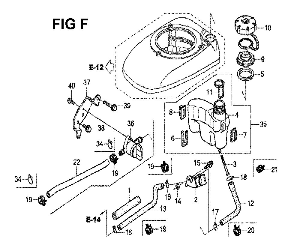 Fig-6 Diagram and Parts List for GCV190LA Type SBH Honda Engine