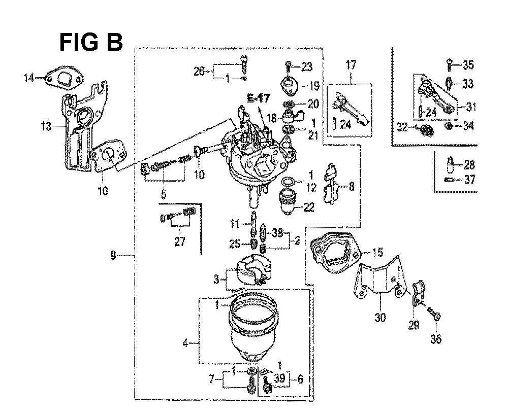 Fig-13 Diagram and Parts List for GX160H1 Type VSPP Honda Engine
