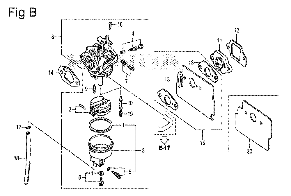 Fig-2 Diagram and Parts List for GS190A Type VXU Honda Engine