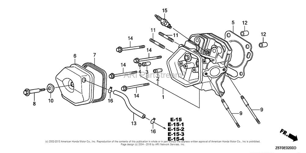 Cylinder Head Diagram and Parts List for GX390UT2 (typeSMXC)(GCBCT-1000001) Honda Engine