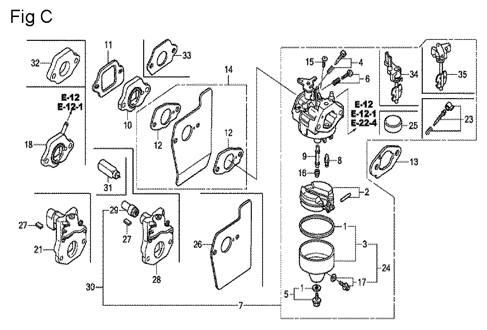 Fig-3 Diagram and Parts List for GCV160A Type S3H Honda Engine