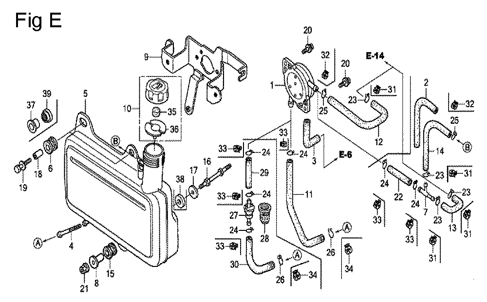 Fig-5 Diagram and Parts List for GC135 Type QHE1 Honda Engine