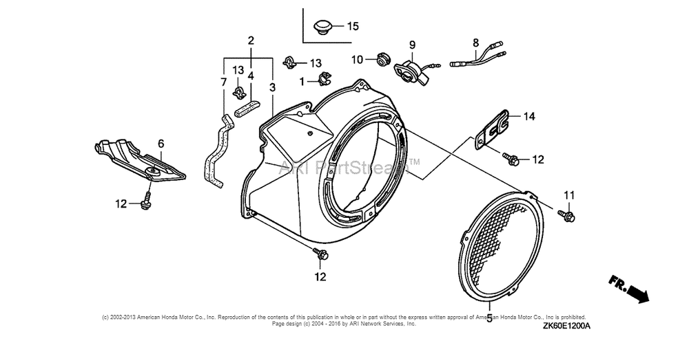 Fan Cover Diagram and Parts List for GX390K1 (typeVXP/A)(GDAF-1100001) Honda Engine