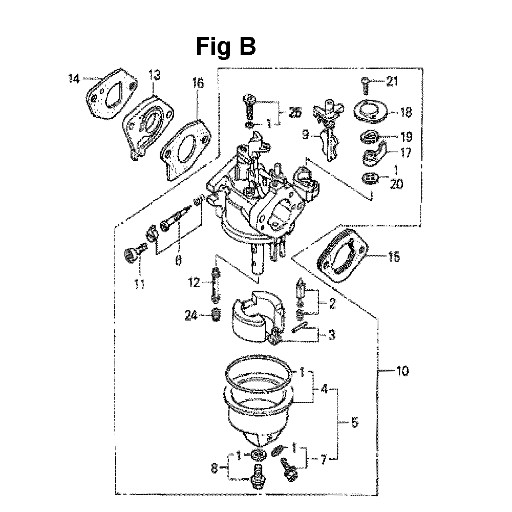 Fig-10 Diagram and Parts List for GXV140 Type N1H Honda Engine