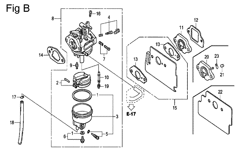 Fig-2 Diagram and Parts List for GC190A Type QHE5 Honda Engine