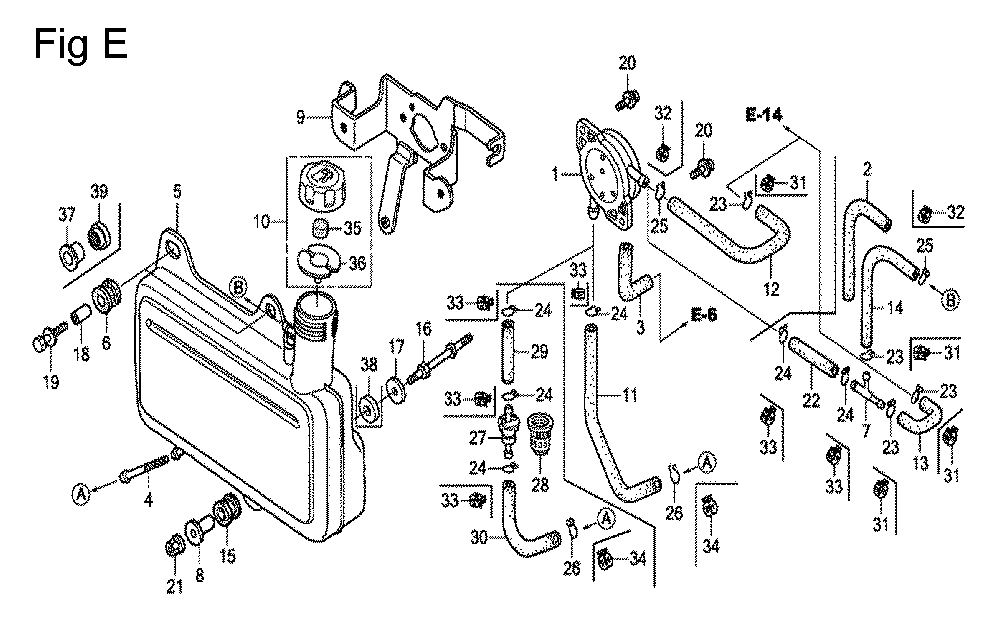 Fig-5 Diagram and Parts List for GC160 Type SHE6 Honda Engine