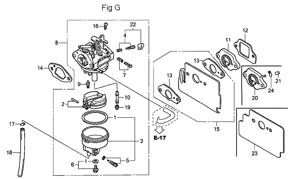 Fig-7 Diagram and Parts List for GC160A Type VXA Honda Engine