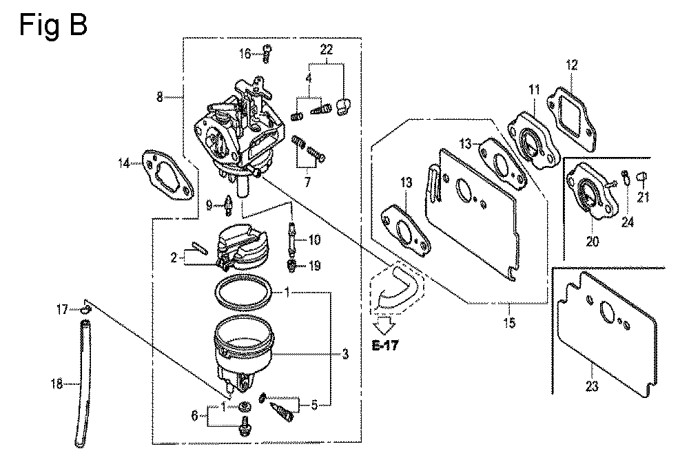 Fig-2 Diagram and Parts List for GC160 Type QHEP Honda Engine