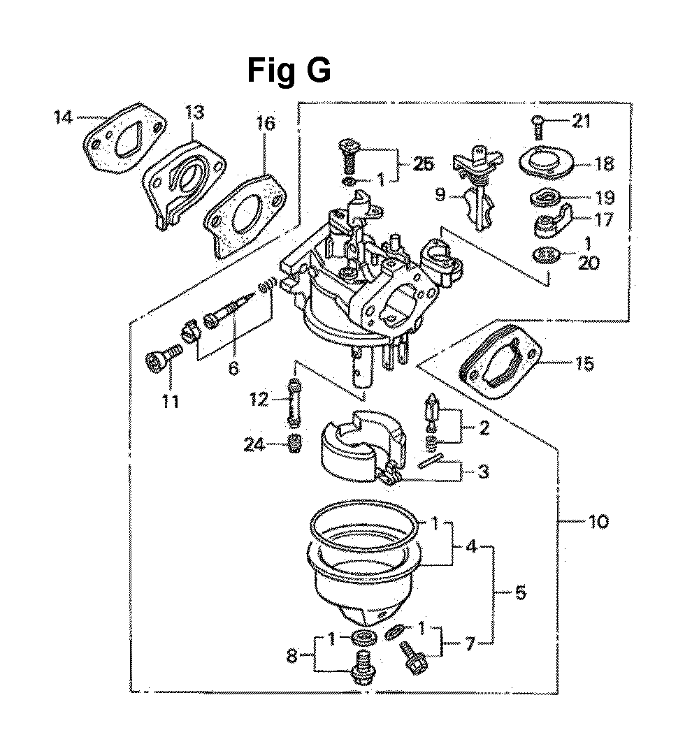 Fig-6 Diagram and Parts List for GXV140 Type A1 Honda Engine