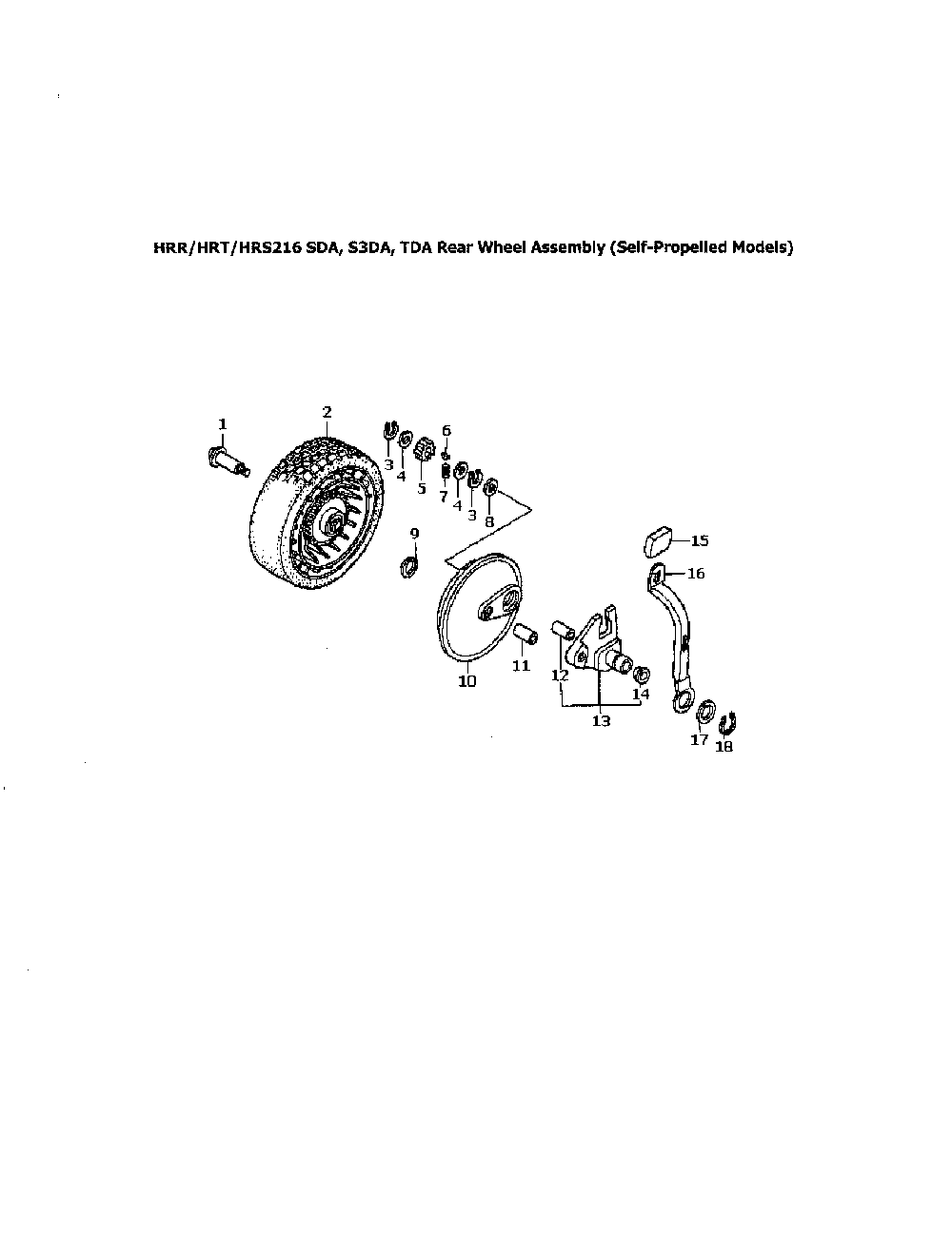 Rear wheel assembly Diagram and Parts List for HRS216S3DA  Honda Lawn Mower