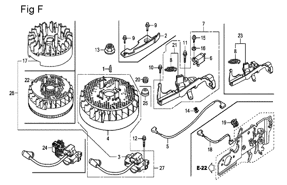 Fig-6 Diagram and Parts List for GCV160A Type S3A Honda Engine